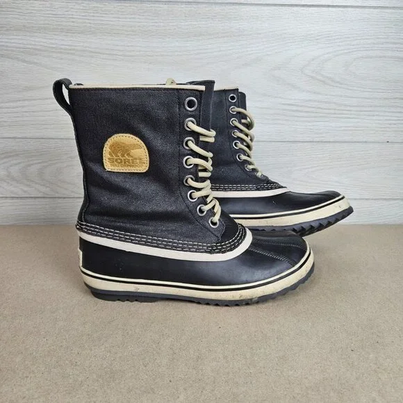 Sorel Black Fossil Boots Womens Size 7 NL1717-010 Waterproof Winter Snow Lined - Picture 4 of 10